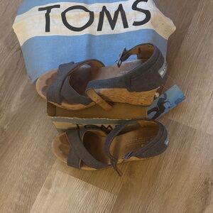 TOMS Gray Wedge Sandals
